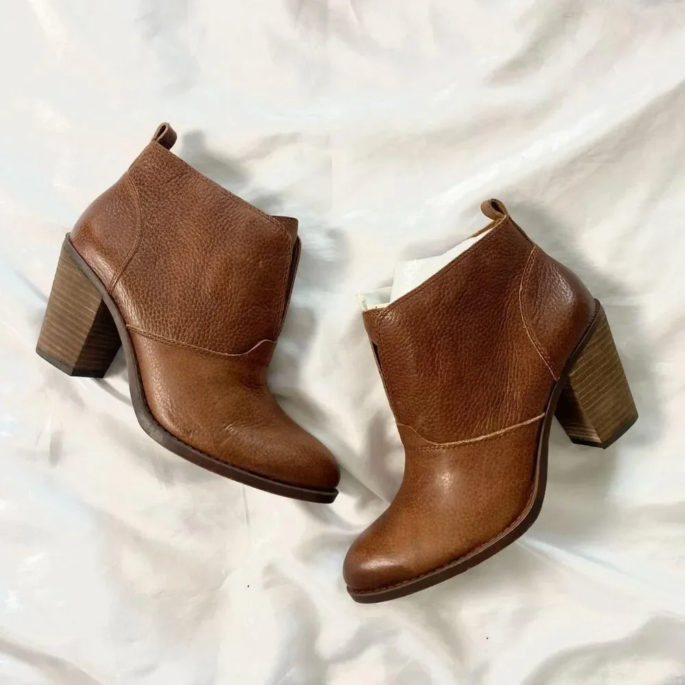 Lucky Brand Boots Womens Ehllen Tan Leather Heeled Ankle Booties US 11 M